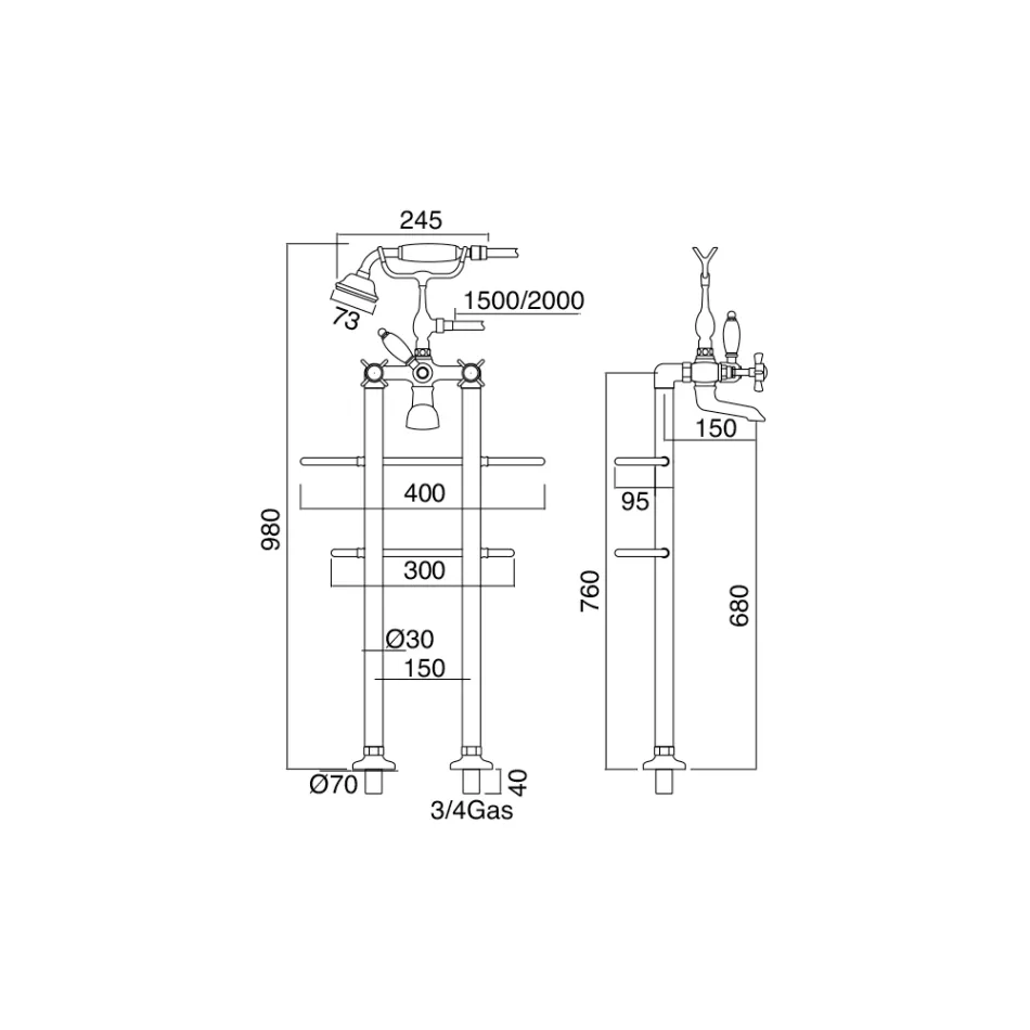 Grupo de bañeras de pie de latón de diseño vintage Made in Italy - Katerina Viadurini