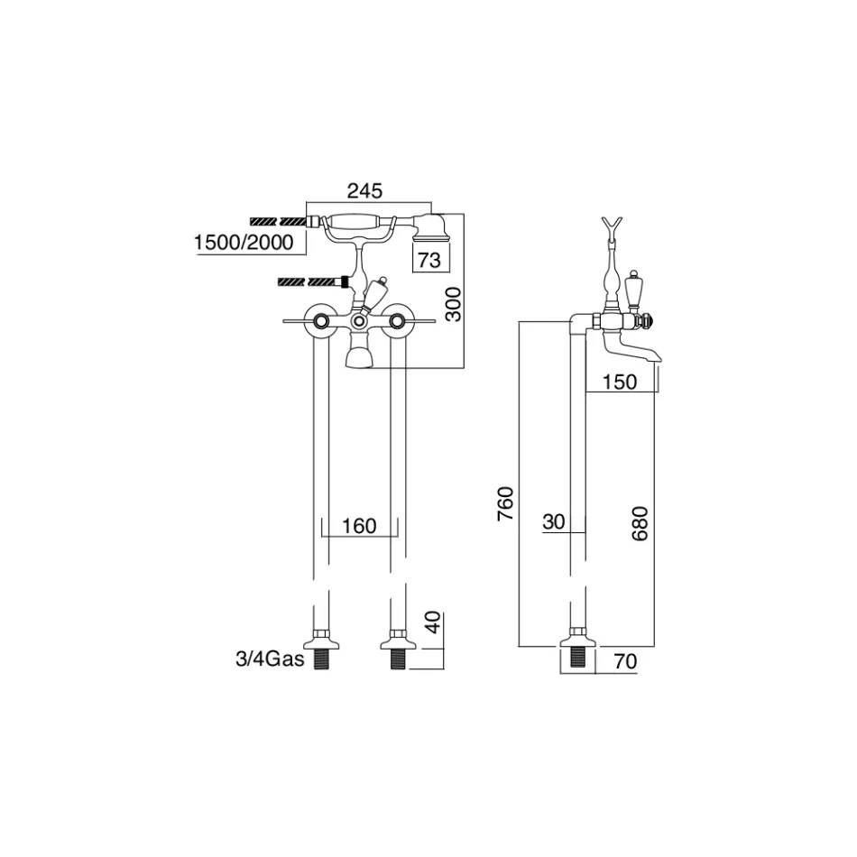 Bañera de pie con teleducha y flexo Made in Italy - Milano Viadurini