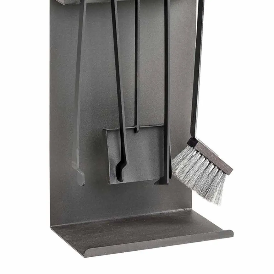 Juego de 4 herramientas de acero negro para la chimenea Made in Italy - Rachel Viadurini