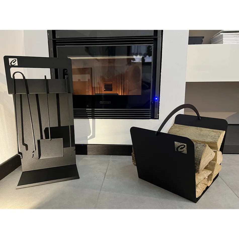 Conjunto de herramientas de diseño para chimenea en acero negro Made in Italy - Ostro Viadurini