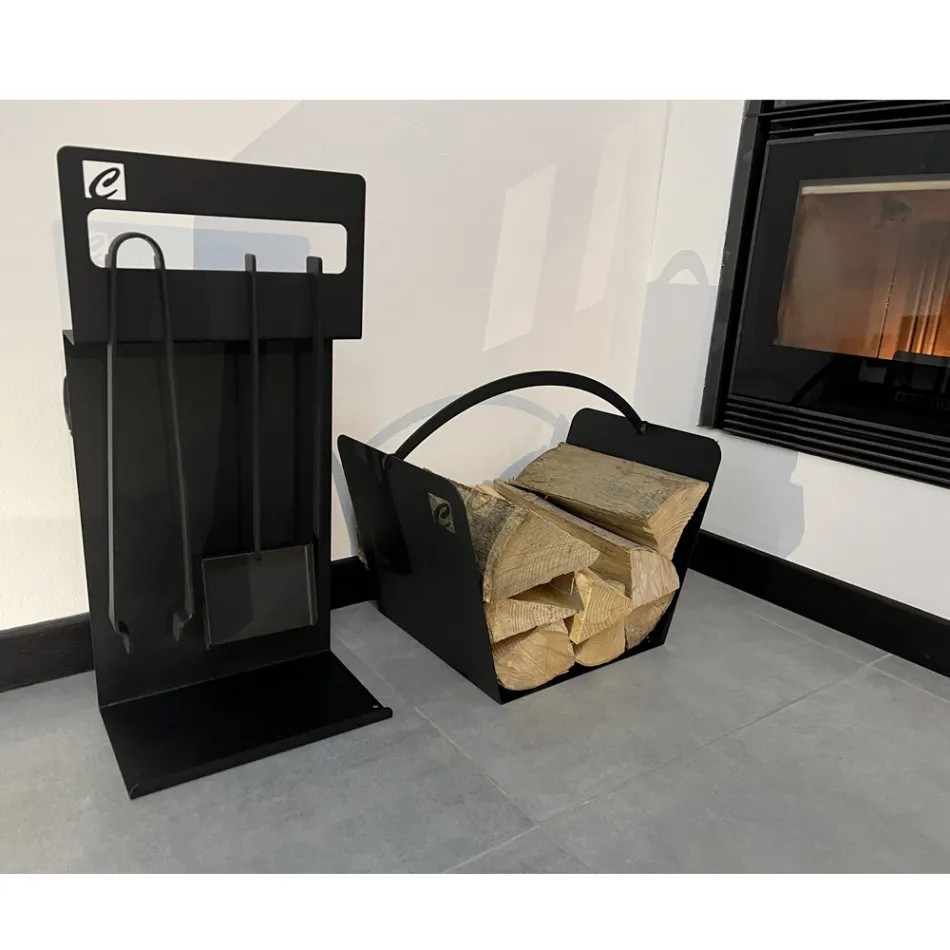 Conjunto de herramientas de diseño para chimenea en acero negro Made in Italy - Ostro Viadurini
