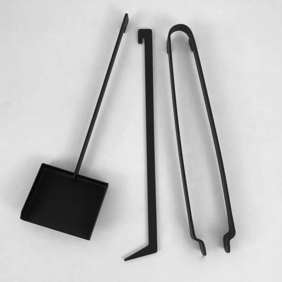 Conjunto de herramientas de diseño para chimenea en acero negro Made in Italy - Ostro Viadurini