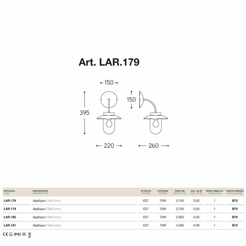 Lámpara de pared de cobre La Traviata, vidrio, latón antiguo Viadurini