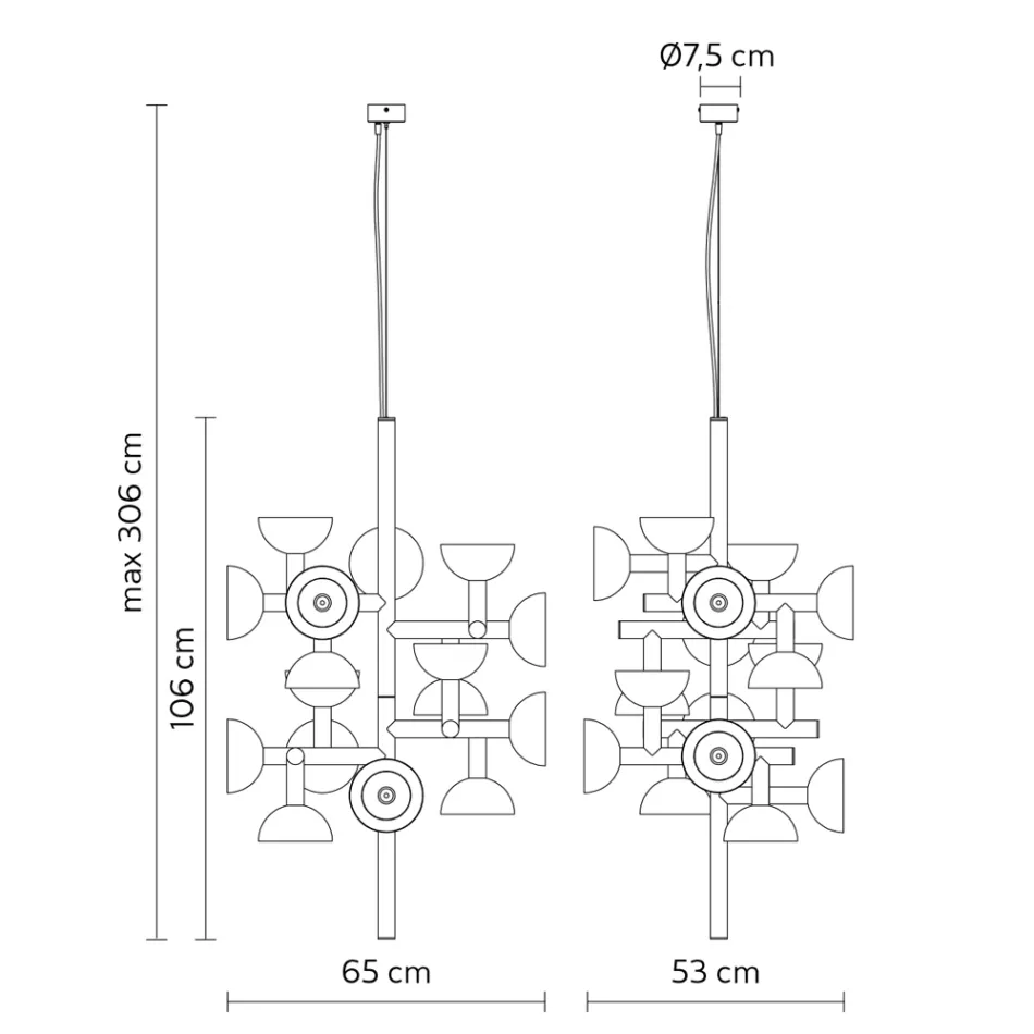 Lámpara de Suspensión Diseño de 16 Luces en Blanco o Negro -Aluminio Celio Viadurini