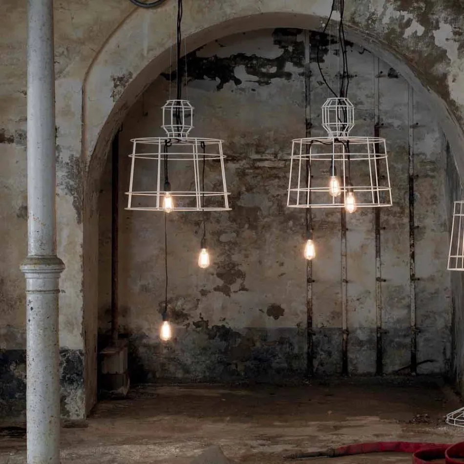 Lámpara de suspensión 3 luces en diseño de metal blanco o natural - Stylus Viadurini