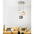 Lámpara de suspensión 3 luces en vidrio soplado coloreado y metal - Trissa Viadurini