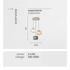Lámpara de suspensión 3 luces en vidrio soplado coloreado y metal - Trissa Viadurini