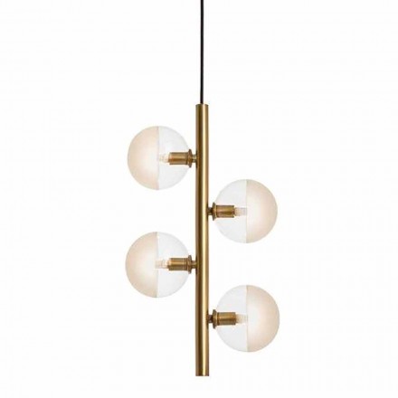 Lámpara de suspensión 4 luces de latón natural y vidrio - Molecola de Il Fanale Viadurini
