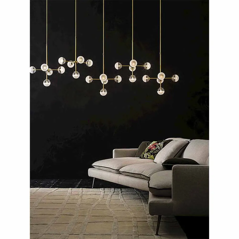 Lámpara de suspensión 5 luces de latón natural y vidrio - Molecola de Il Fanale Viadurini