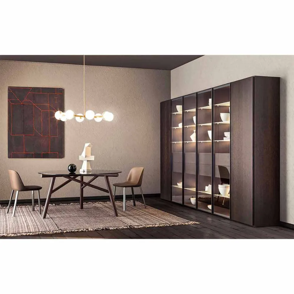 Lámpara de suspensión con 8 luces de latón natural y vidrio - Molecola de Il Fanale Viadurini