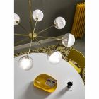 Lámpara de suspensión con 8 luces de latón natural y vidrio - Molecola de Il Fanale Viadurini