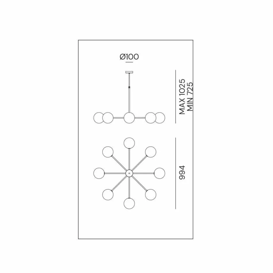 Lámpara de suspensión con 8 luces de latón natural y vidrio - Molecola de Il Fanale Viadurini
