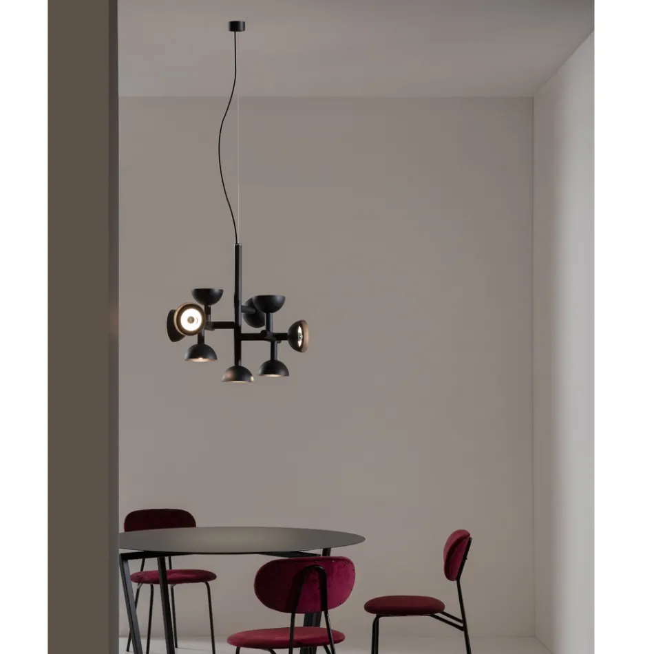 Lámpara de Suspensión Diseño 9 Luces en Aluminio Blanco o Negro - Celio Viadurini