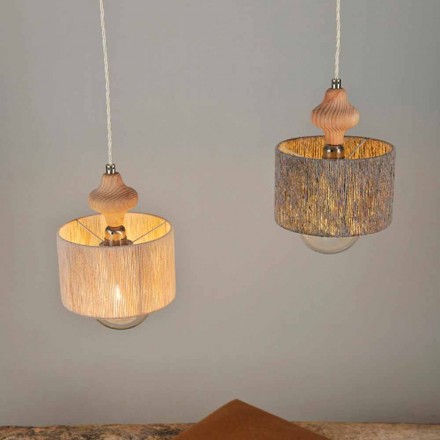 Lámpara colgante 2 luces con inserto de madera Bois Viadurini