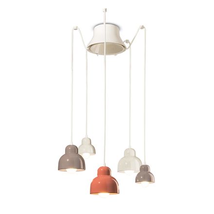Lámpara colgante con 5 elementos de colores Made in Italy - Berimbau Viadurini
