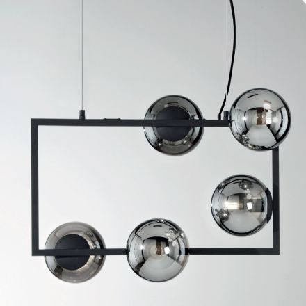 Lámpara de suspensión con 5 luces en metal y vidrio soplado moderno - Birga Viadurini