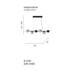 Lámpara de suspensión con 6 luces en metal y vidrio soplado moderno - Birga Viadurini