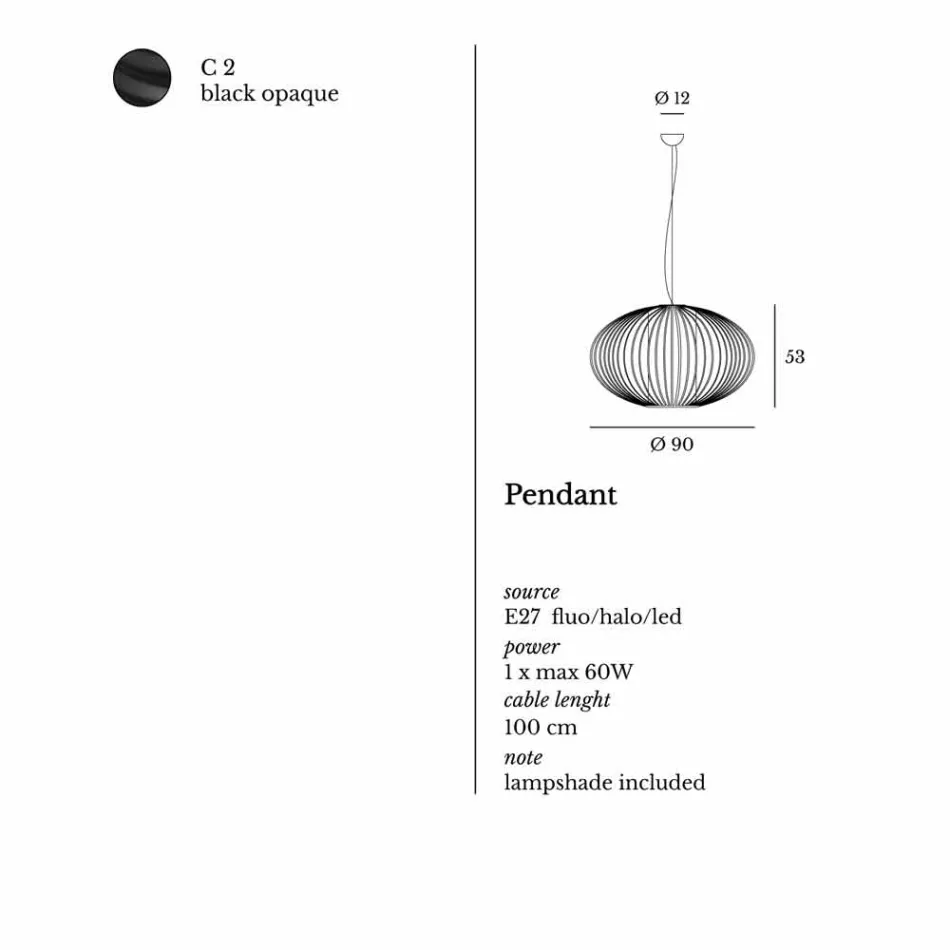 acero pintado lámpara colgante, Ø90xh.53xl.cavo100cm, alegría Viadurini