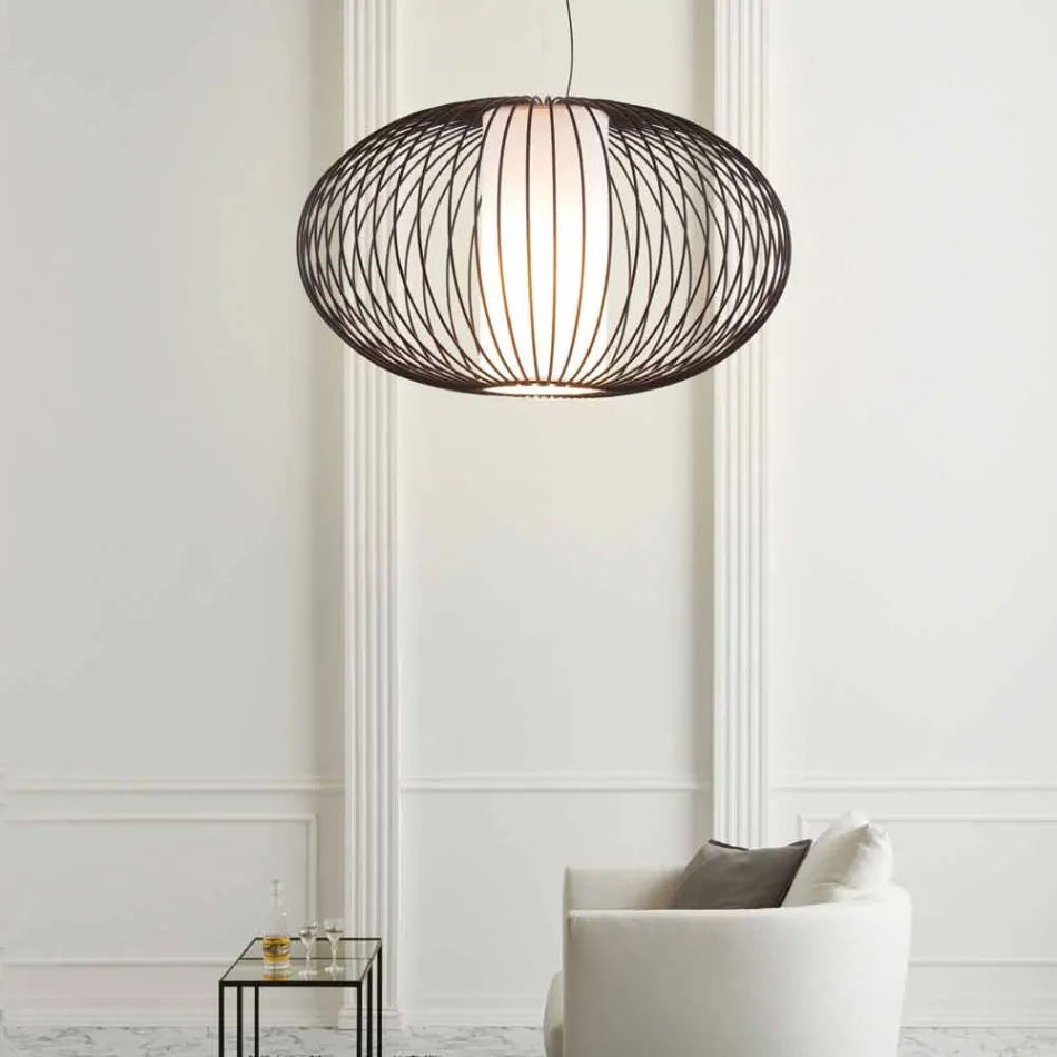 acero pintado lámpara colgante, Ø90xh.53xl.cavo100cm, alegría Viadurini