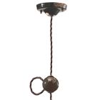 Lámpara de Suspensión Artesanal Industrial en Hierro y Cerámica - Vintage Viadurini