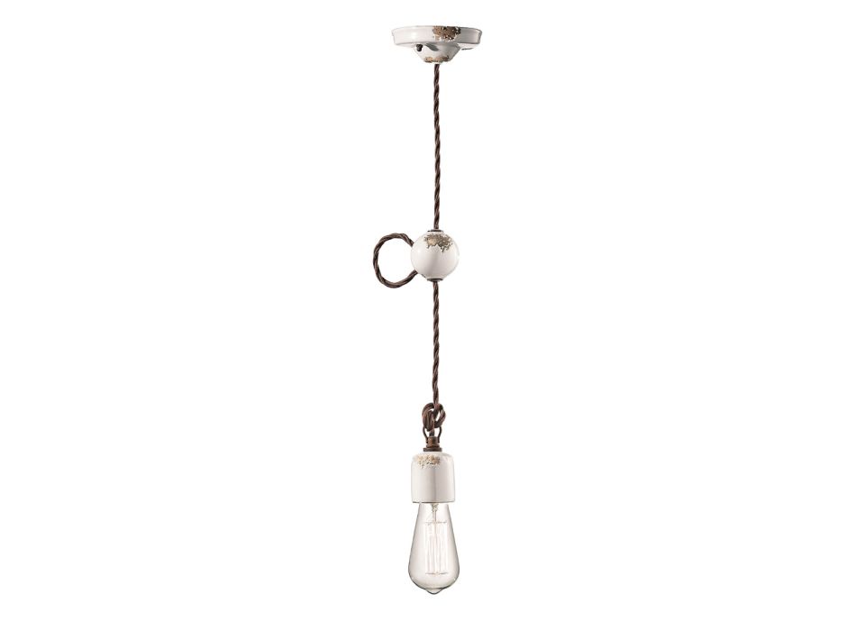Lámpara de Suspensión Artesanal Industrial en Hierro y Cerámica - Vintage Viadurini
