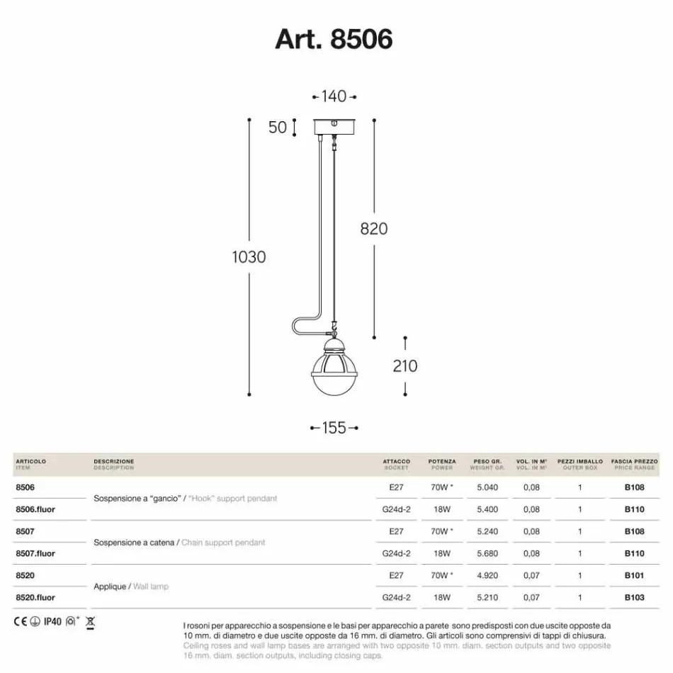 Colgante de latón Impermeabilización lámpara y vidrio blanco Viadurini
