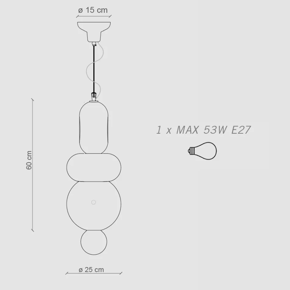 Lámpara de suspensión con 3 elementos de diferentes formas Made in Italy - Bumbum Viadurini