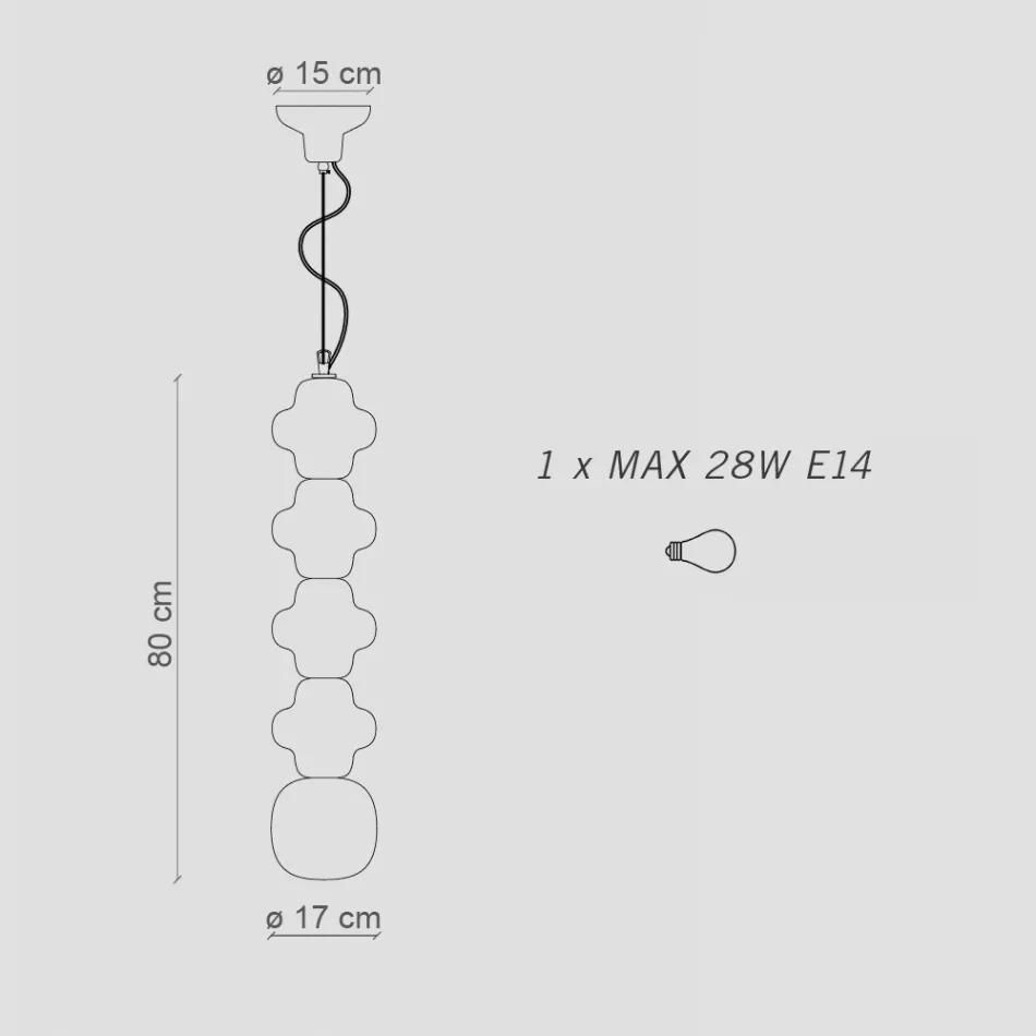 Lámpara de suspensión de 4 elementos en cerámica y vidrio Made in Italy - Capocabana Viadurini