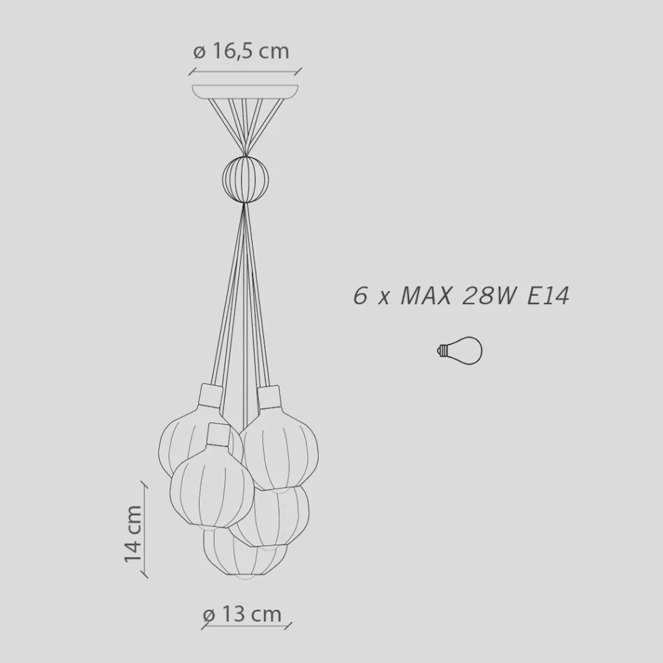 Lámpara de suspensión de 6 elementos en cerámica y vidrio Made in Italy - Afoxe Viadurini
