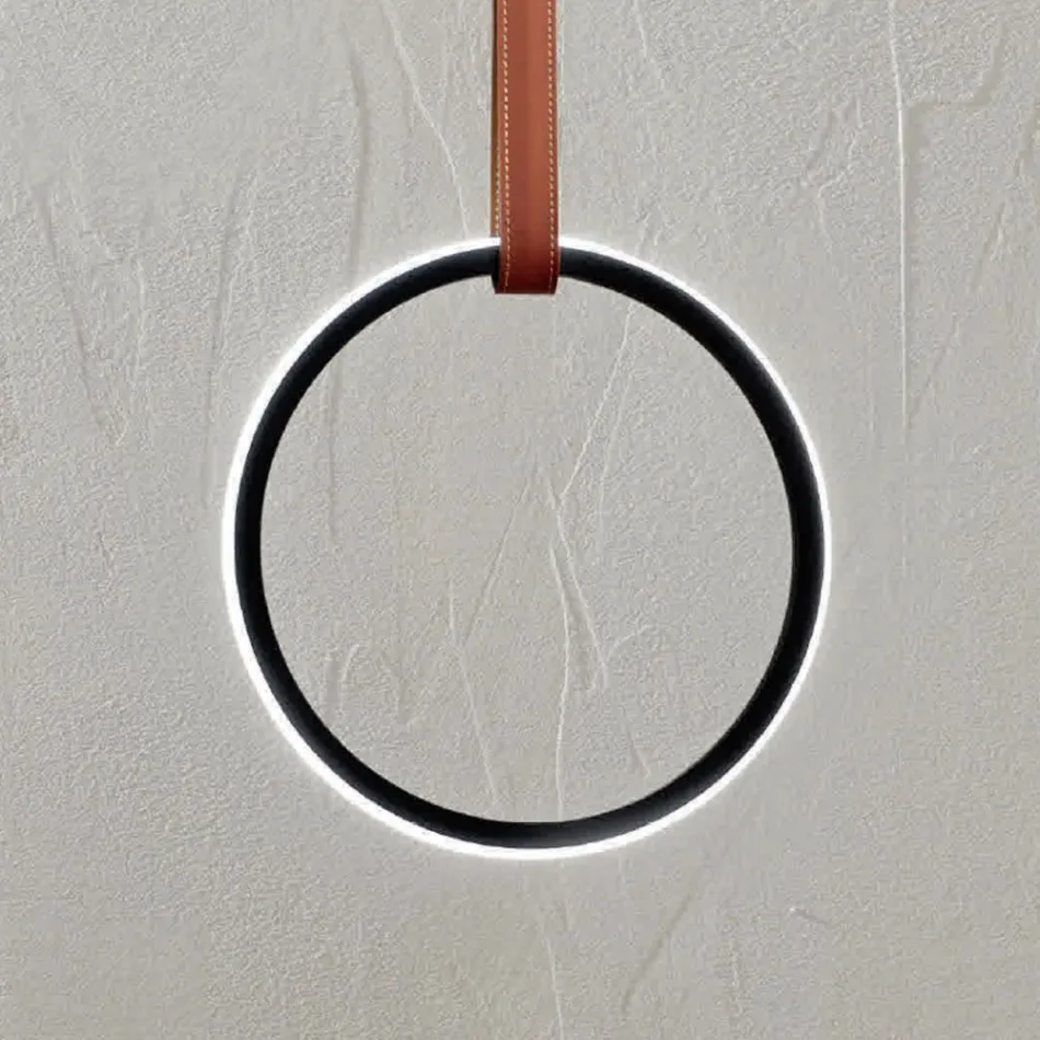 Lámpara de Suspensión con Formas Geométricas y Detalle en Imitación de Piel - Ciprés Viadurini