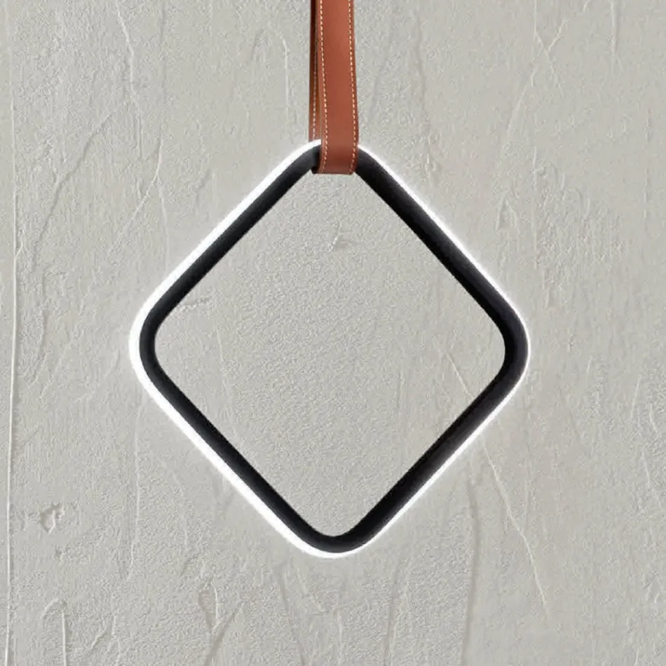 Lámpara de Suspensión con Formas Geométricas y Detalle en Imitación de Piel - Ciprés Viadurini