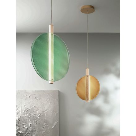 Lámpara de Suspensión con LED en Metal Pintado y Cristal Texturado - Baobab Viadurini