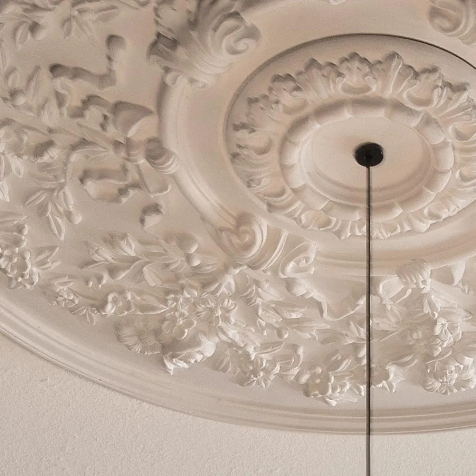 Lámpara Suspensión Diseño Yeso Blanco y Aluminio Negro 1 Cono - Tesera Viadurini