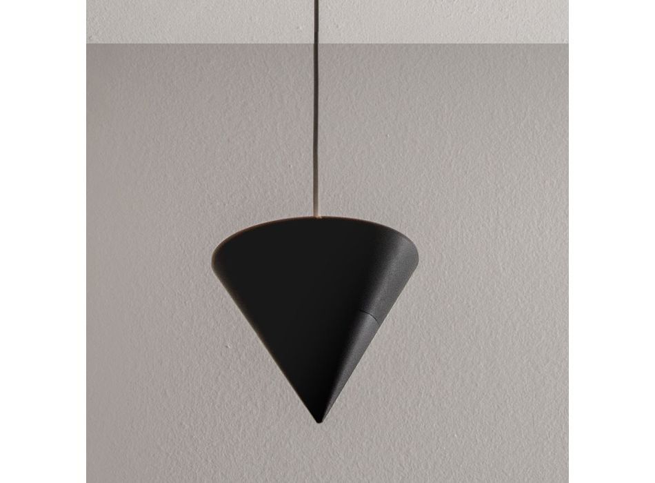 Lámpara Suspensión Diseño Yeso Blanco y Aluminio Negro 1 Cono - Tesera Viadurini