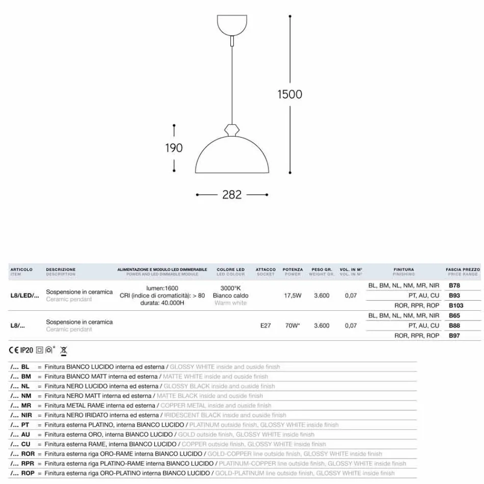 Lámpara colgante en la cerámica La Lustri 8 Viadurini