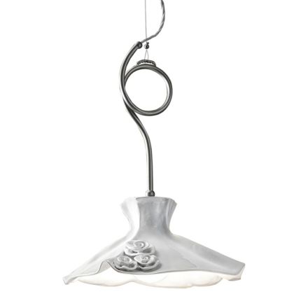 Lámpara de suspensión hecha a mano en cerámica pulida con rosas y hierro - Lecco Viadurini