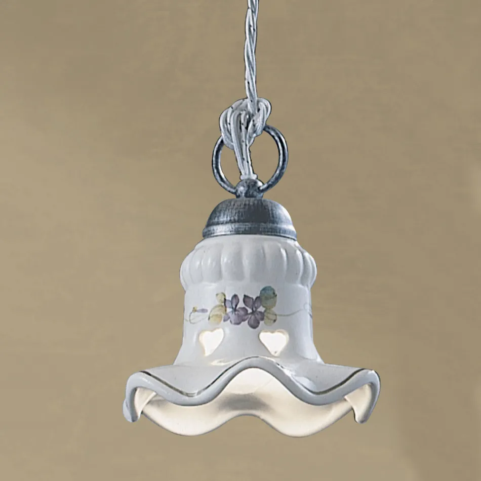 Lámpara Colgante de Hierro y Cerámica Pintada a Mano - Chieti Viadurini