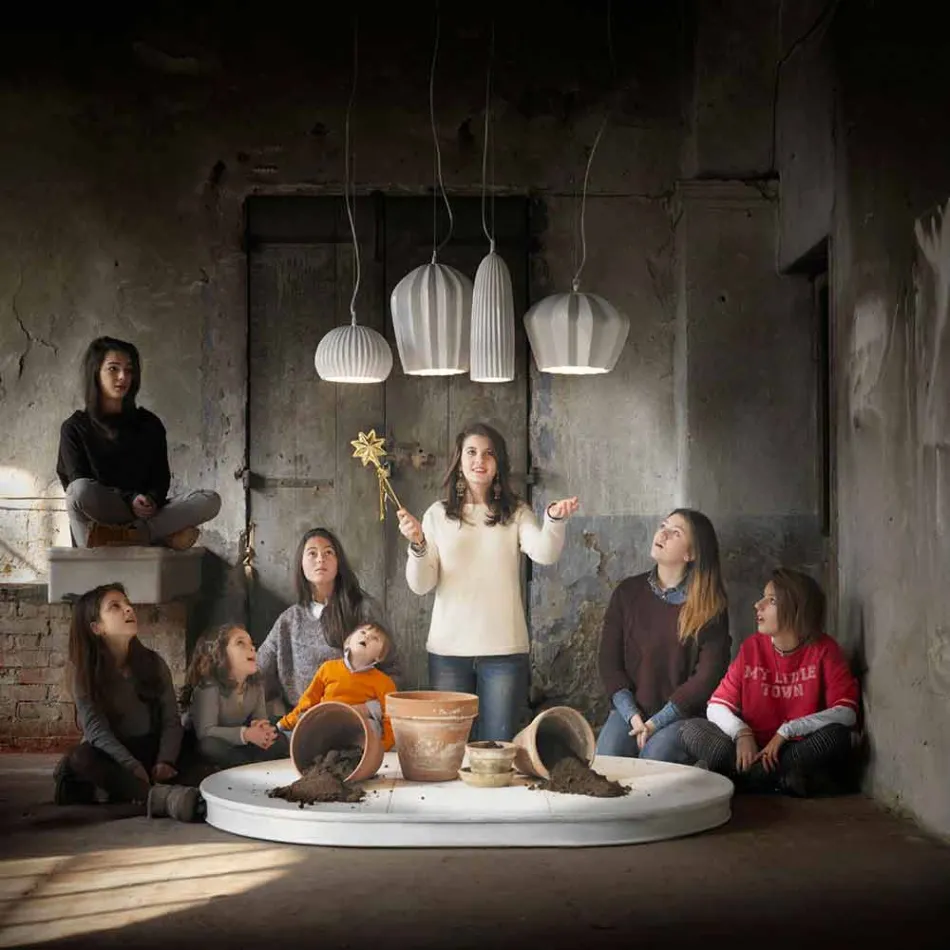 Lámpara de suspensión de diseño de cerámica blanca brillante en 4 formas - Oasis Viadurini