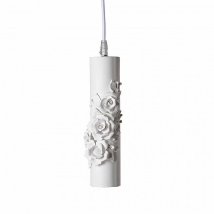 Lámpara de suspensión de cerámica blanca mate con flores decorativas - Revolution Viadurini