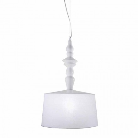 Lámpara de suspensión en cerámica blanca. Pantalla en Lino Diseño Corto - Cadabra Viadurini