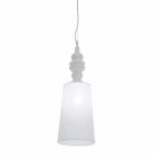 Lámpara de suspensión con pantalla de cerámica blanca en lino de diseño largo - Cadabra Viadurini