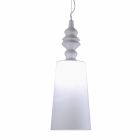 Lámpara de suspensión con pantalla de cerámica blanca en lino de diseño largo - Cadabra Viadurini