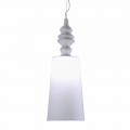 Lámpara de suspensión con pantalla de cerámica blanca en lino de diseño largo - Cadabra
