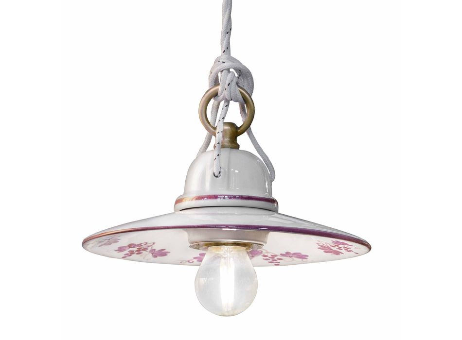 Lámpara de Suspensión en Cerámica Pintada a Mano y Diseño en Hierro - Asti Viadurini