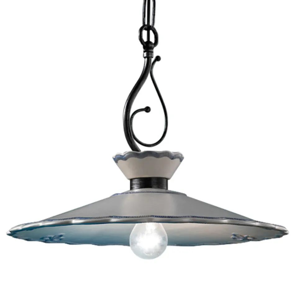 Lámpara de Suspensión de Cerámica Efecto Bordado Pintada a Mano - Ravenna Viadurini