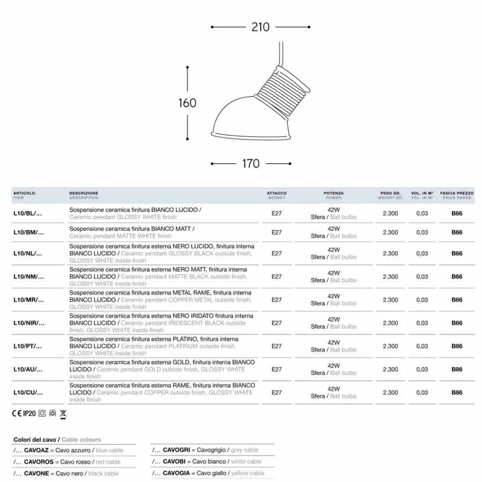Lámpara colgante de cerámica Glaze El 10 Aldo Bernardi Viadurini
