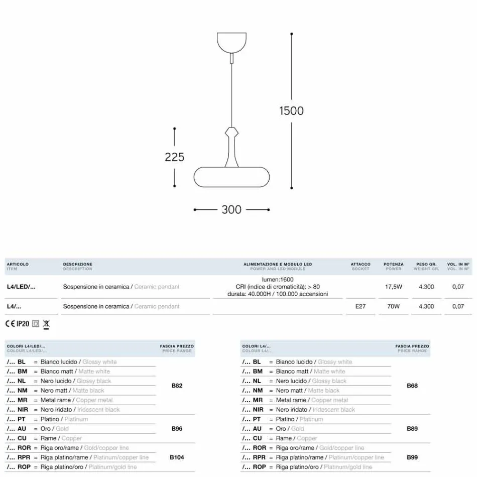 La lámpara colgante de esmalte de cerámica 4 Aldo Bernardi Viadurini