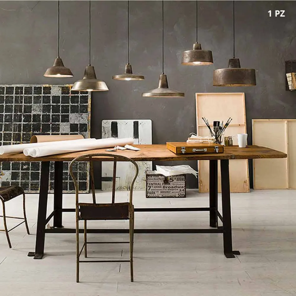 Lámpara antigua campana de hierro suspensión Virginia Il Fanale Viadurini