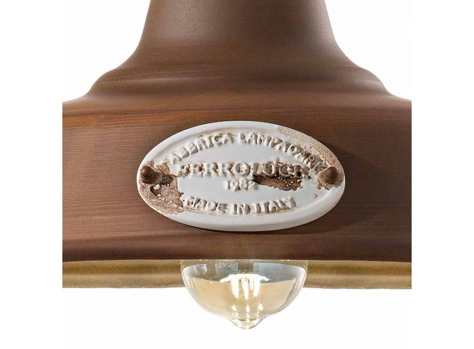 Lámpara antigua suspensión de hierro y cerámica Teresa Ferroluce Viadurini