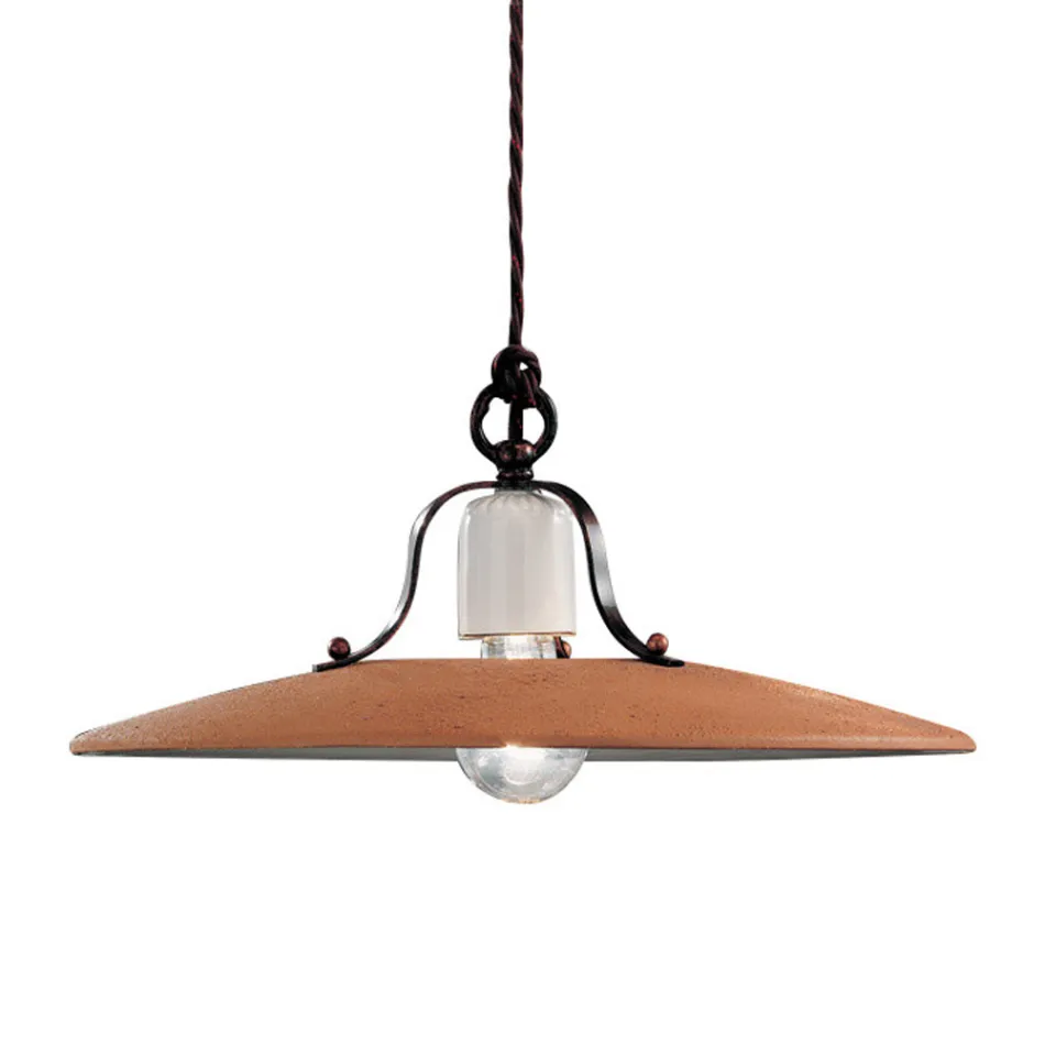 Lámpara de Suspensión en Hierro y Cerámica Cruda Hecha a Mano - Bologna Viadurini